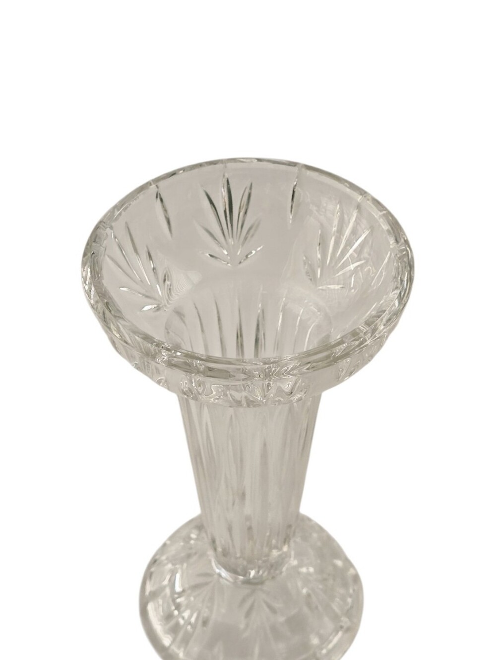 Vintage Cut Crystal Trumpet Vase 8" Starburst Clear Glass Floral Vase - Picture 8 of 8